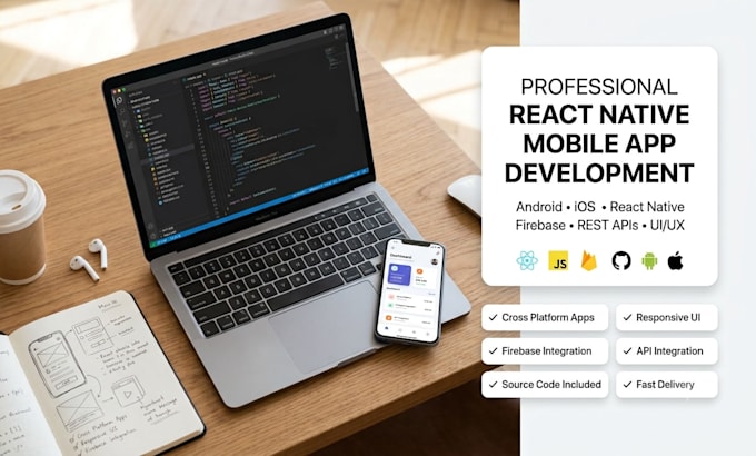 develop a professional react native mobile app for android and ios