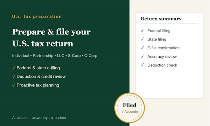 file your usa tax return for llc, s corp, c corp, and personal