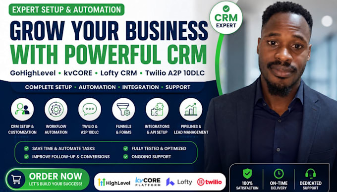 setup gohighlevel, kvcore, lofty CRM and twilio a2p 10dlc
