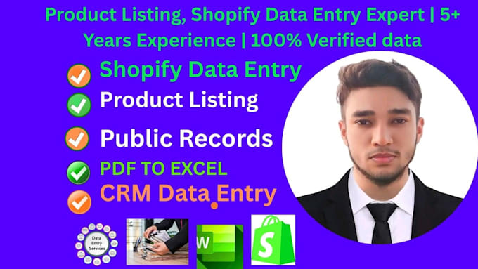 do product listing shopify data entry  PDF to excel