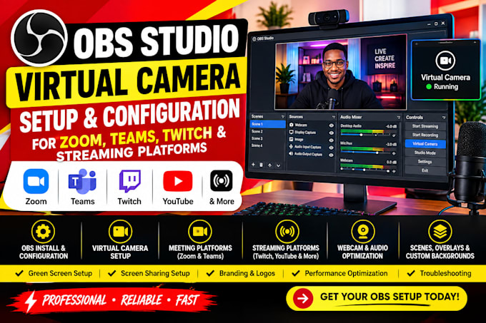 setup obs studio virtual camera for zoom, teams, twitch and streaming platform