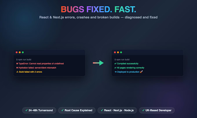 fix bugs and errors in your react or nextjs application