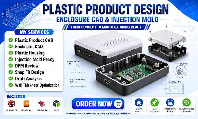 do plastic product design, enclosure cad, injection mold and dfm review