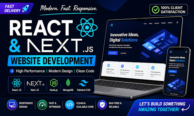 develop modern react js next js website