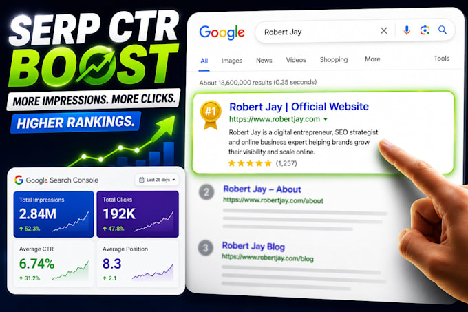 rank your website on google page 1 with serp CTR clicks, organic traffic boost