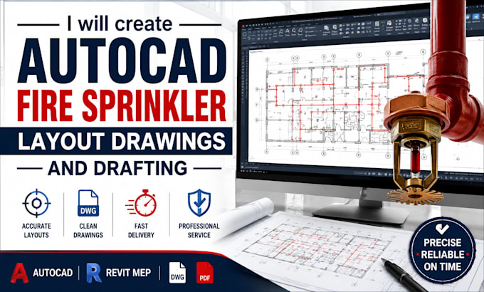 create autocad fire sprinkler layout drawings and drafting