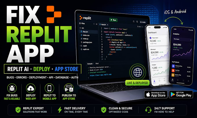 fix replit, replit ai, deploy replit web app, replit to app store, replit expert