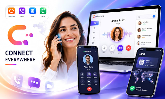 develop linphone app, softphone app, voip app, esim app, esim website