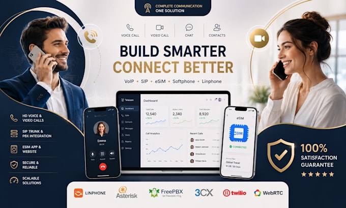 build a telecom saas, voip app, softphone app and linphone solution, esim app