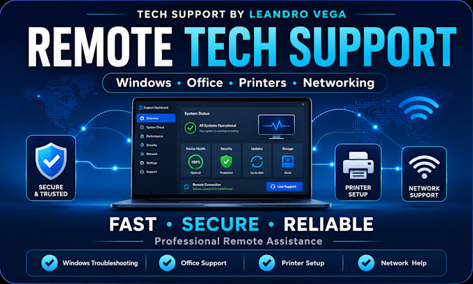provide remote tech support for windows and office