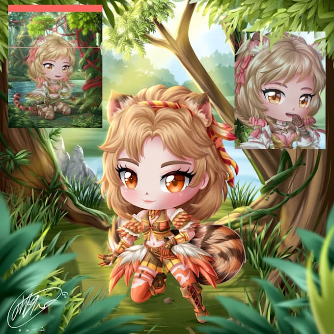 draw anime chibi character art for design character