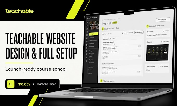 design and fully set up your teachable course website