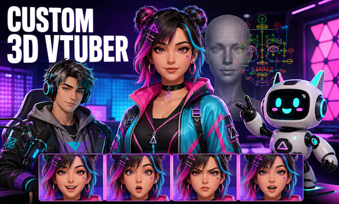 create custom 3d vtuber avatar modeling rigging and expressions
