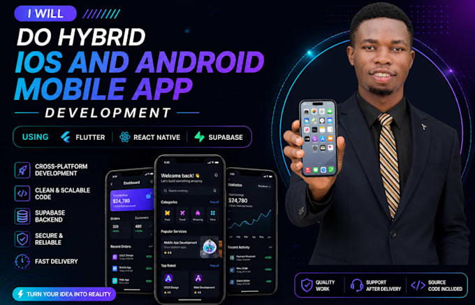 do hybrid ios android mobile app development using flutter react native supabase