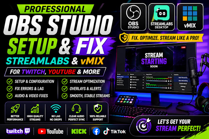 setup and fix obs studio, streamlabs and vmix