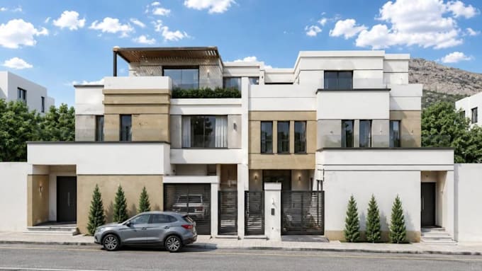 remodel private villa exterior, revit 3d model , render multi family house, cgi