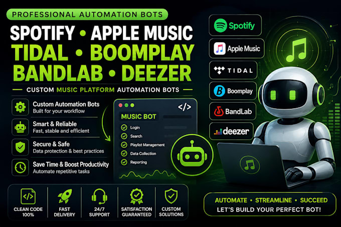 make spotify apple music bot tidal bot boomplay bot bandlab bot deezer bot