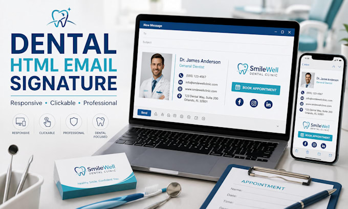 create responsive HTML email signature for dentists orthodontists dental clinics
