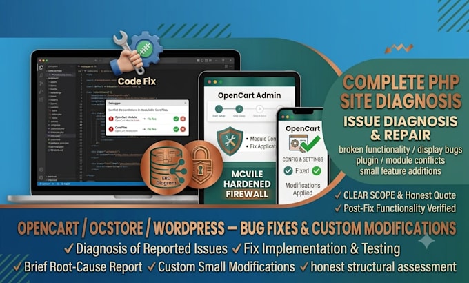 bug fixes and custom modifications opencart wordpress PHP
