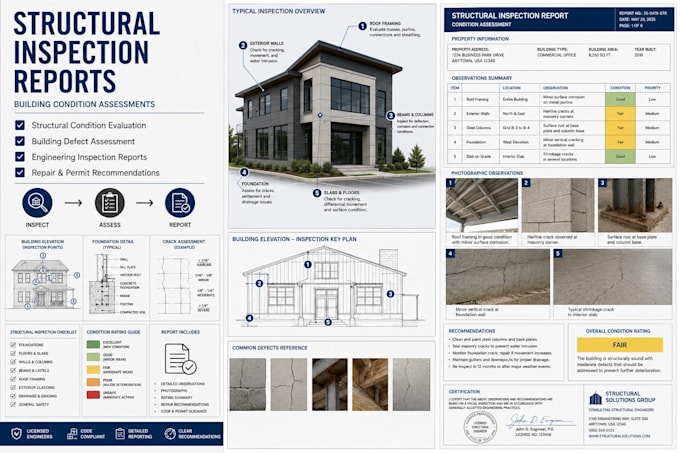 prepare structural inspection reports and building condition assessments