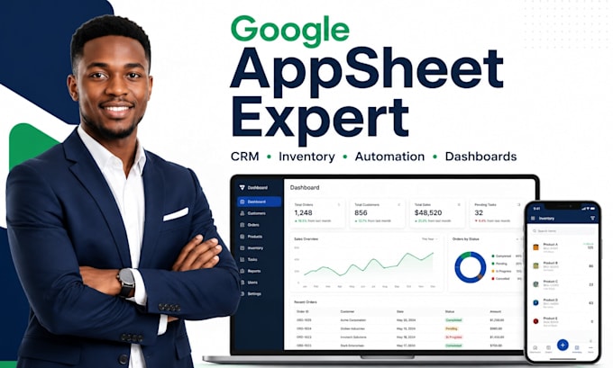 build custom google appsheet CRM inventory and workflow apps