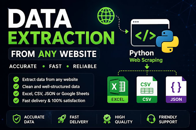 extract data from any website into excel, CSV, json using python