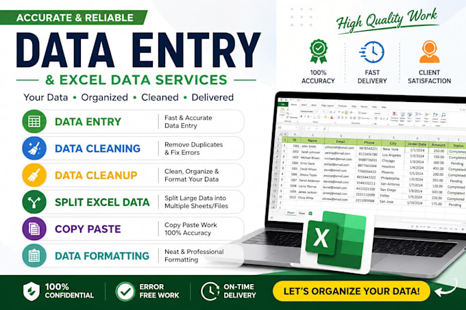 do excel data entry, data cleaning, formatting, and splitting data