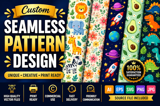 create cute seamless animal pattern design for kids fabric
