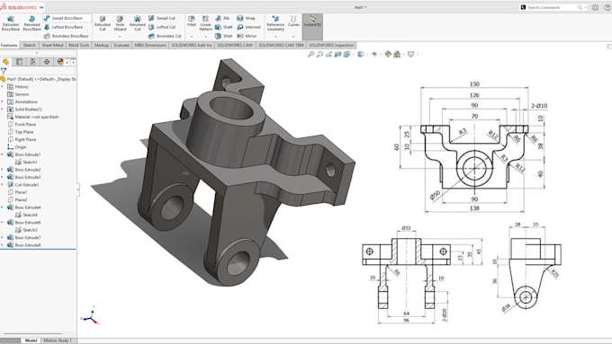 create 2d to 3d drawings for printing and cnc in solidworks
