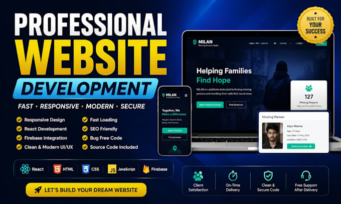 build a responsive website with react HTML CSS javascript