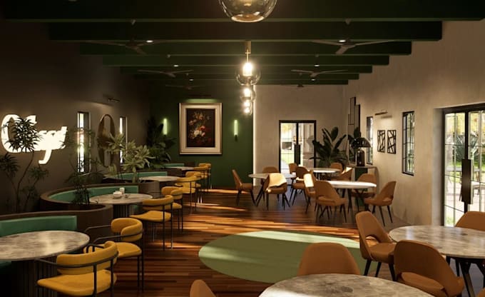 be your restaurant architect, cafe interior design, commercial kitchen rendering