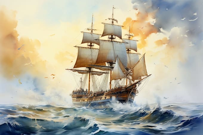 create a beautiful watercolor ship illustration based on your idea