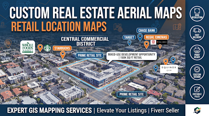 create real estate aerial custom retail location map
