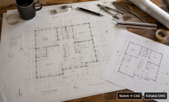 convert PDF floor plan to autocad, cad conversion, blueprint redraw