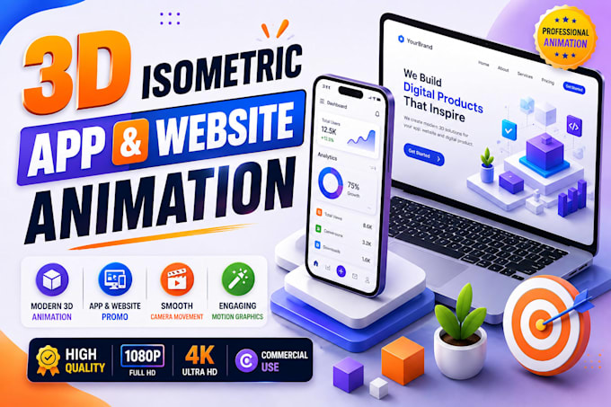 create 3d isometric app and website animation