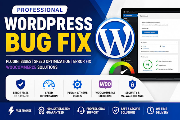 fix wordpress bugs errors and customize elementor website