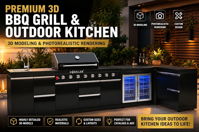 create 3d product rendering for kitchen appliances and BBQ grills