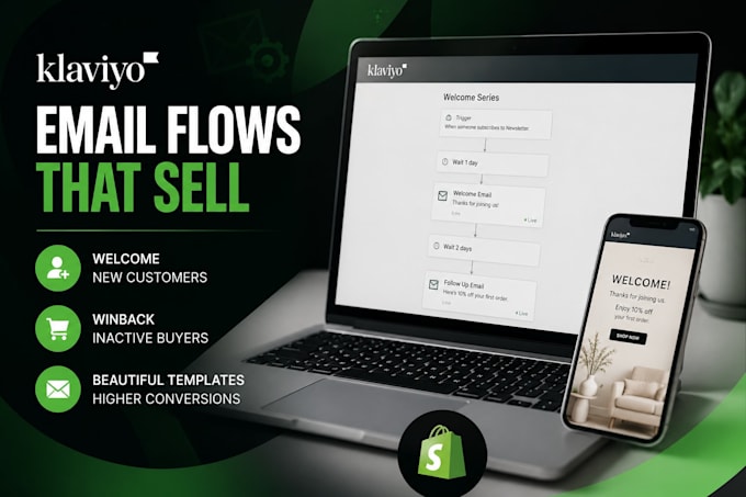 do klaviyo flows, welcome campaign flow, winback  klaviyo email template design