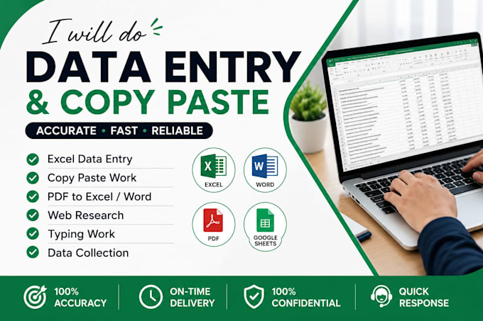 do accurate data entry, copy paste, excel data entry and web research