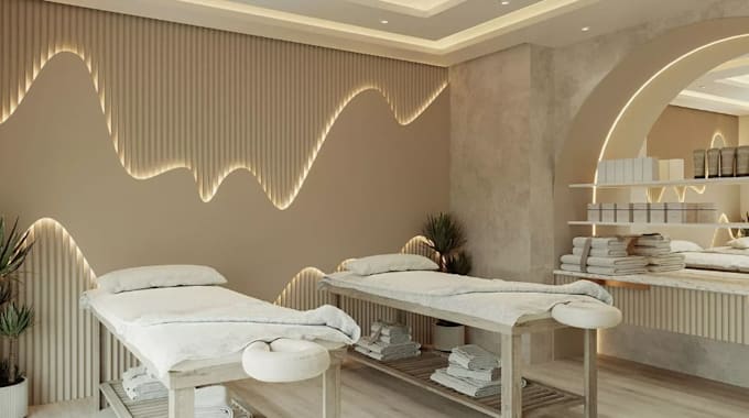 2d plan retail store space, beauty spa interior design, salon boutique rendering