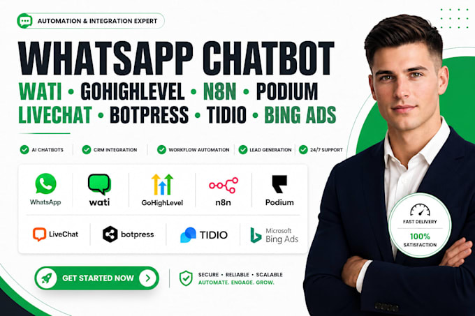 whatsapp chatbot wati gohighlevel n8n podium livechat botpress tidio bings ads
