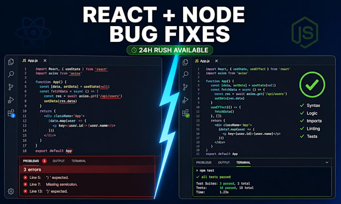 fix bugs and add features in your react node js application