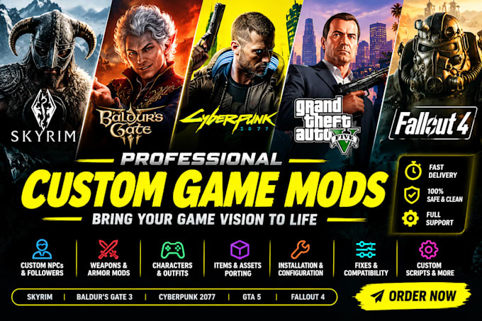 create or port custom skyrim mod bg3 cyberpunk skyrim ikea ps5 gta5 fallout4 mod