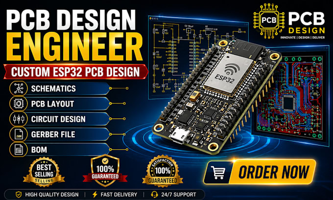 do pcb design, design esp32, arduino iot pcb with schematic and gerber files