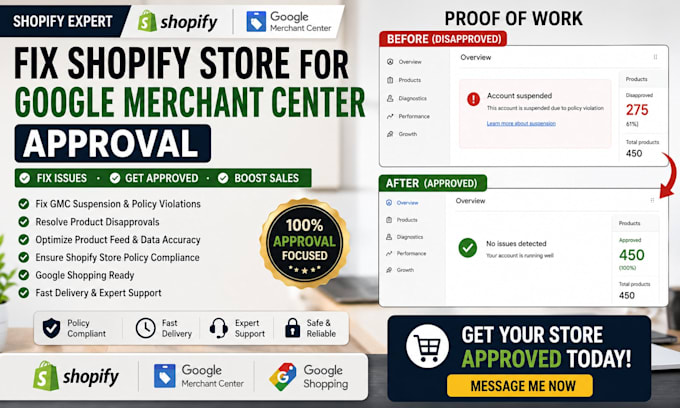 fix shopify store google merchant center approval issues