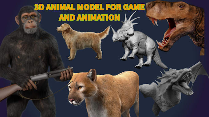 create realistic 3d animal model 3d creature wolf rigged for game and animation