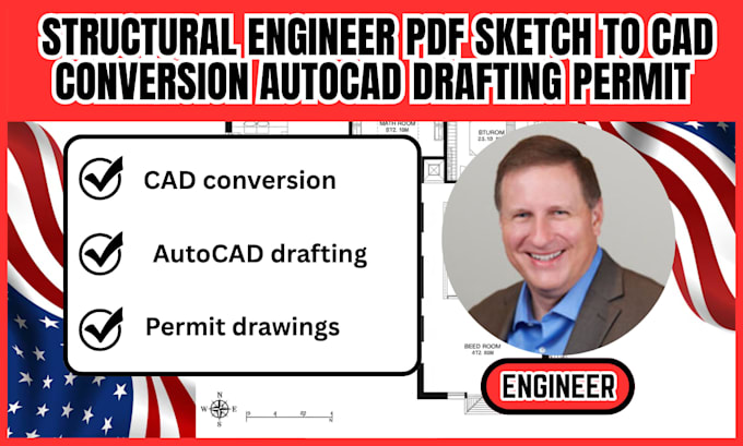 structural engineer PDF sketch to cad conversion autocad drafting permit drawing
