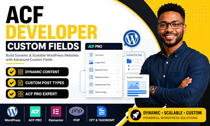 develop wordpress acf, custom fields, cpt and dynamic website