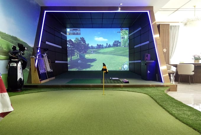 revitalize 3d golf simulator,2d interior layout,mini golf design,golf sim render