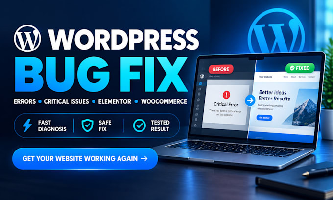 fix wordpress errors, bugs, critical issues, elementor and woocommerce